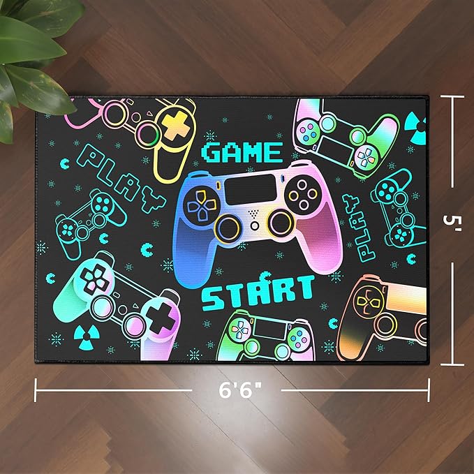 Play Gaming Rug for Bedroom Gamer Mat Gamepad for Boys Room 2x3 for Playroom Decor Washable