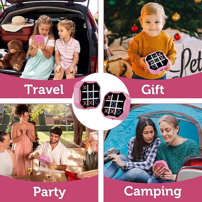 3 in 1 Electronic Tic Tac Toe Game, Handheld Digital Tic Tac Toe Bolt Game with Silent Mode, Portable Learing Toys Gift for Kids & Adults, Pink