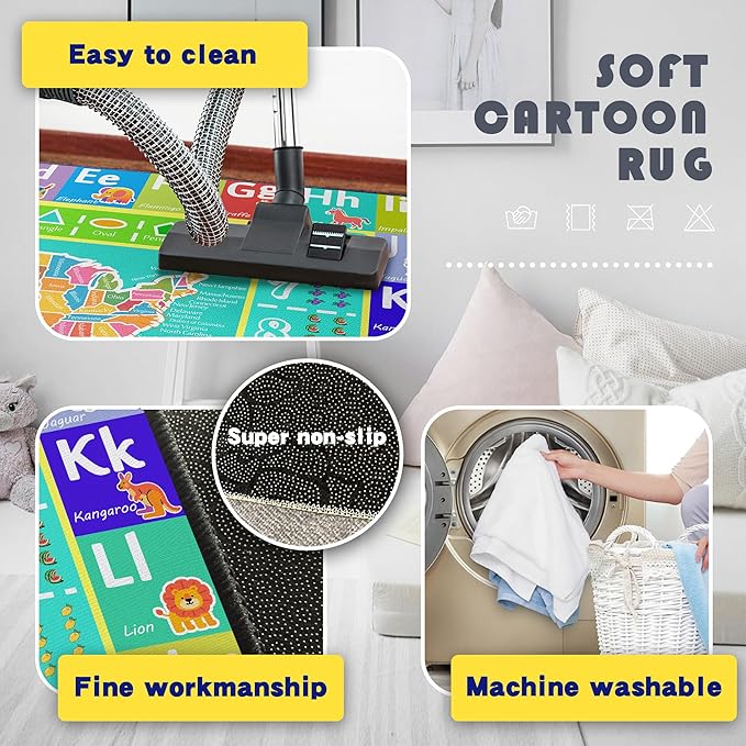 ABC Rug for Kids Playroom, 5'x 6'6" Washable Classroom Area Rugs, Educational Learning Mat with Alphabet Numbers Animals Seasons Shapes for Classroom Preschool Playroom