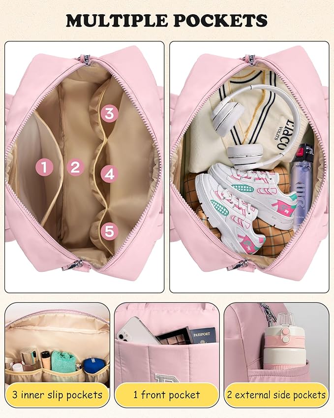 Duffle Bag for Travel, Weekender Bags for Women，Birthday Gift Ideas for Women 20s 30s-Initial Overnight Bag with Wet Pocket，Lightweight Travel Bags Personalized Gym Tote with Makeup Pouch