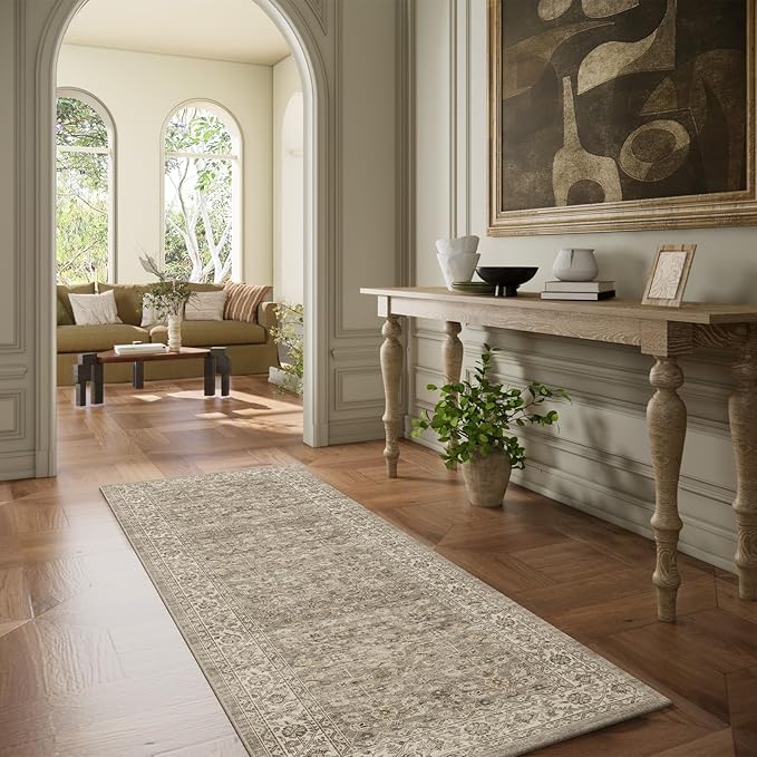 Machine Washable Kitchen Runner Rugs: 2'x 6' Hallway Rug Stain Resistant Non Slip Low Pile Soft Carpet Runners for Hallways Indoor Entryway Kitchen Laundry Room Bedroom Bathroom Farmhouse