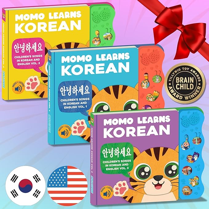 New! Learn Korean for Kids, Momo Learns Korean Vol. 3, Bilingual Korean Baby Book for Kids, Babies & Toddlers 1-3, Kids Board Book w/ Hangul, First Words & Songs, Language Toy for Preschoolers 0-3