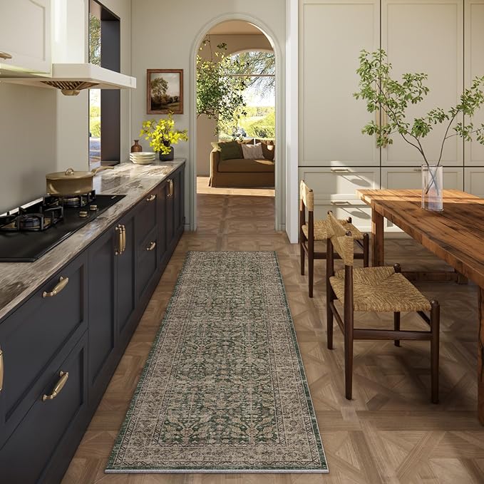 Machine Washable Hallway Runner Rugs: 2'x6' Kitchen Rug Stain Resistant Non Slip Low Pile Soft Carpet Runners for Hallways Indoor Entryway Kitchen Laundry Room Bedroom Bathroom Farmhouse
