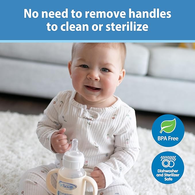 Dr. Brown's Narrow Baby Bottle Handles, 100% Silicone, Easy Grip Removable Handles for Bottle to Sippy Cup Transition, Gray, 4m+