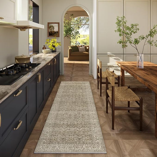 Machine Washable Kitchen Runner Rugs: 2'x 6' Hallway Rug Stain Resistant Non Slip Low Pile Soft Carpet Runners for Hallways Indoor Entryway Kitchen Laundry Room Bedroom Bathroom Farmhouse