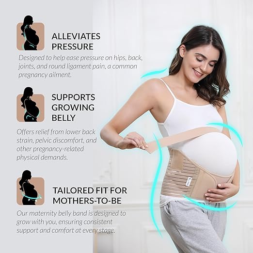 NeoTech Care Pregnancy Support Maternity Belt, Waist/Back/Abdomen Band, Belly Brace (Size L, Beige Color)