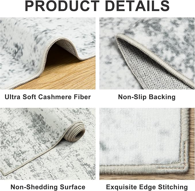 Area Rugs 10x14 Living Room - Washable Rug Modern Abstract Soft Large Neutral Non-Slip Carpet Indoor Floor Thin Carpets for Bedroom Dining Room Farmhouse Nursery Home Office Grey