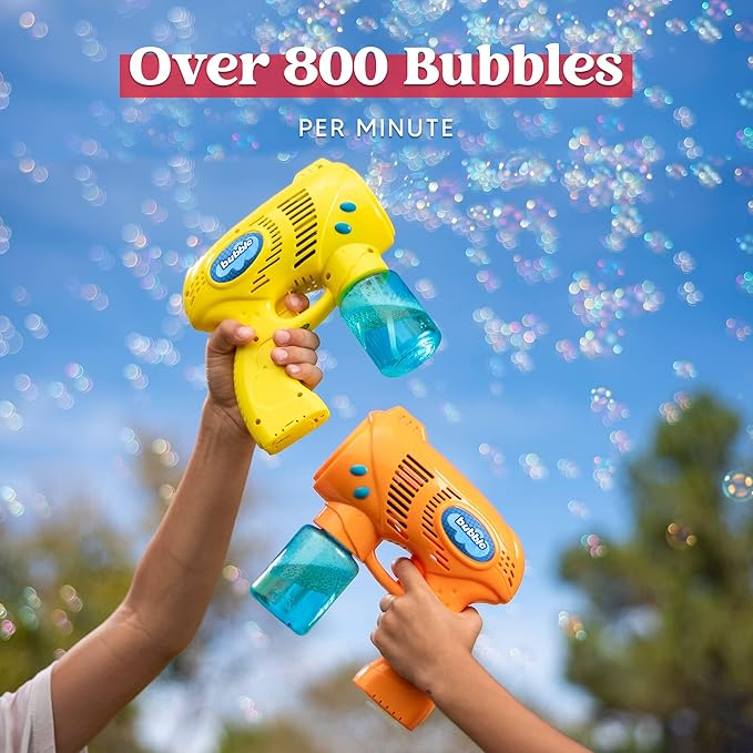 JOYIN 2 Bubble Guns with 2 Refill Solution (10 oz Total), Bubbles Maker, Blower for Kids, Toddlers, Outdoors Activity, Birthday Gift, Easter Basket Stuffers (Yellow+Orange)
