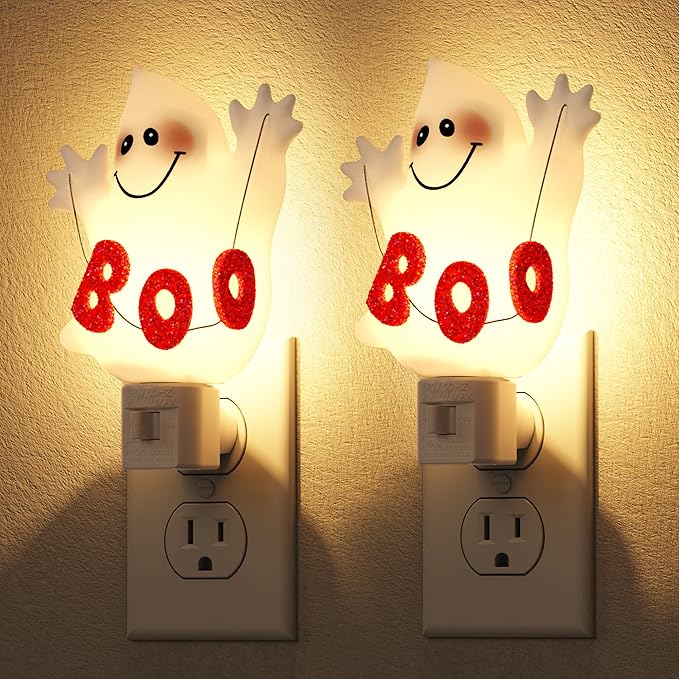 DORESshop Halloween Night Light Plug in, Ghost Night Lights Plug into Wall, Plug in Nightlight with 360° Rotatable, Cute & Funny Halloween Party Decorative for Adults,Kids,Gift, Pocky Decor,2 Pack