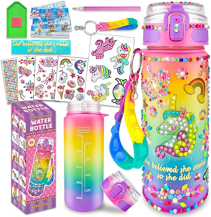 EDSPORTSHOUSE Decorate Your Own Water Bottle Kits for Girls Age 4-6-8-10,Unicorn Painting Crafts,Fun Arts and Crafts Gifts Toys for Girls Birthday Christmas(Unicorn)
