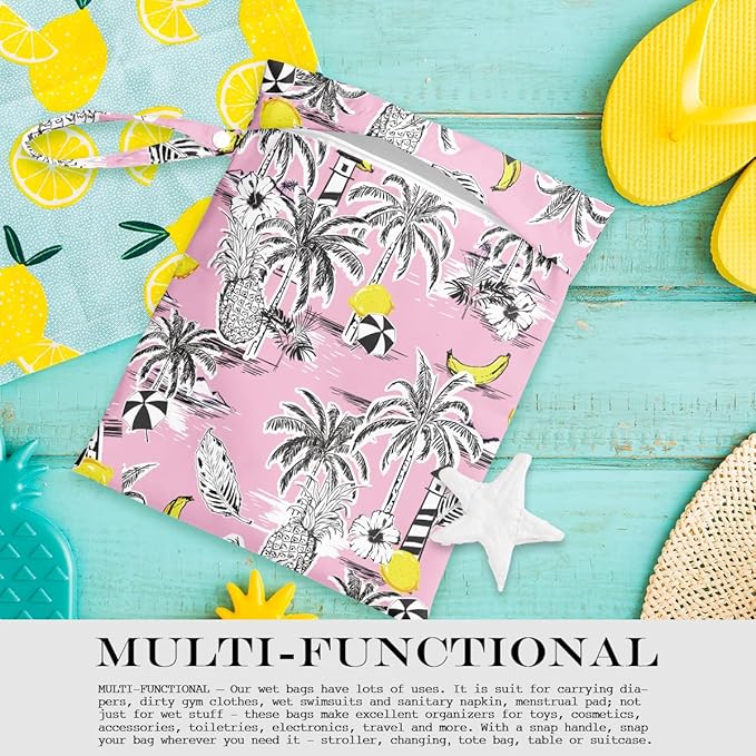 Wet Bag, Wet Dry Bag, Wet Bag for Swimsuit, Travel, Beach, Pool, Diapers, Dirty Yoga Gym Clothes, Makeup Bag, Waterproof Tropical Palm Leaves Decor Jungle Palm Leaf Favors