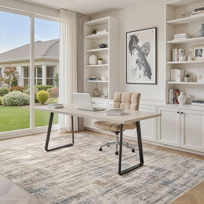 Area Rug for Living Room: 6x9 Washable Neutral Abstract Modern Soft Rugs Non Slip Indoor Floor Stain Resistant Large Carpet for Bedroom Dining Room Office Nursery - Brown