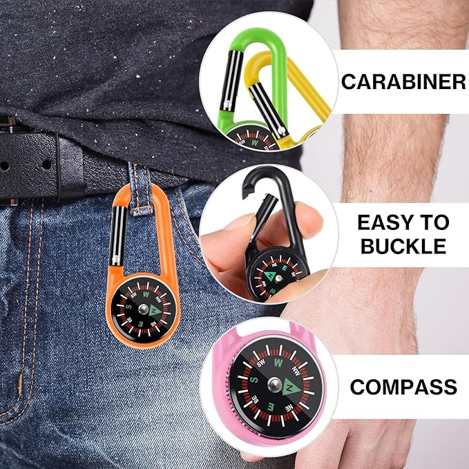 12 Pcs Mini Compass Keychain for Kids Bulk, Small Pocket Magnetic Compass Survival Hiking for Outdoor Survival Camping Party Backpacking Accessory