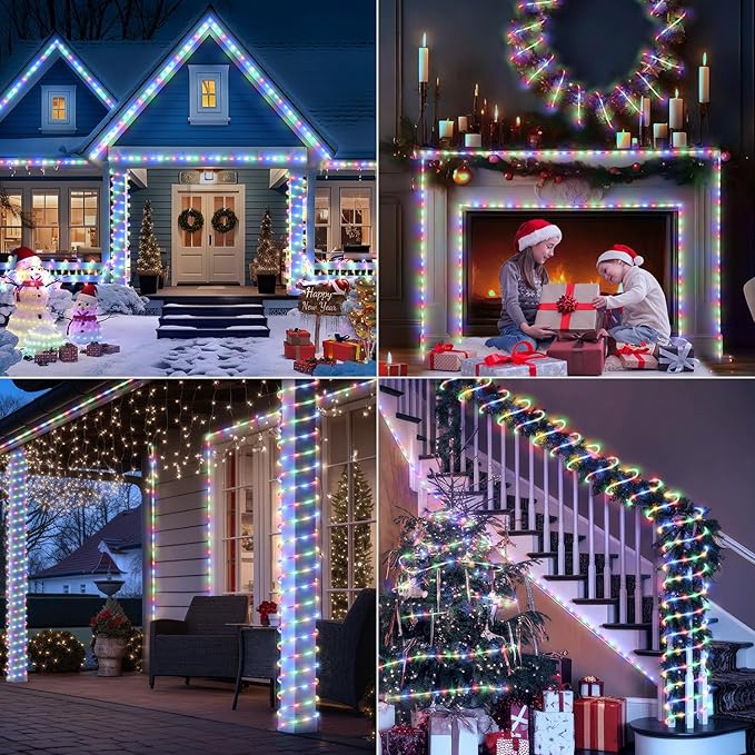 OMIKA Connectable 66ft 800LED Rope Lights for Outside, Multicolor LED Rope Lights Plug in with Remote Timer, 8 Lighting Modes, Outdoor Rope Lights Waterproof for Party, Christmas Decorations