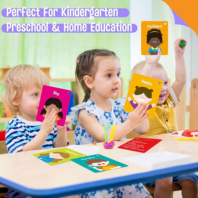 Emotions Flashcards, 50 Different Feelings with Coping Skills-Learn to Identify Various Moods, Cartoon Faces Emotions for Kids with Autism, ADHD -Emotion Flipbook for Therapy, Home Use