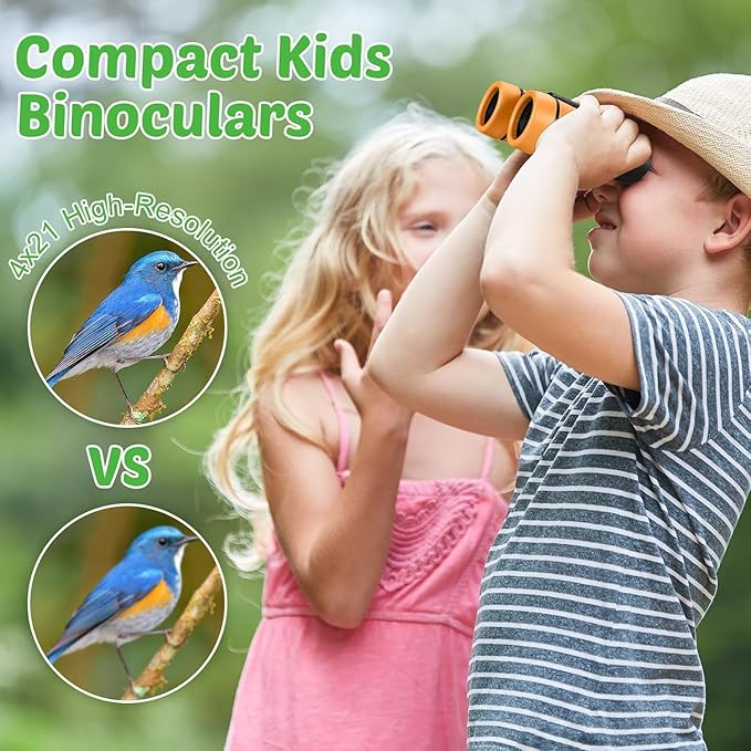Hiboom 16 Set Kids Binoculars Bulk Shockproof Folding Children Mini Compact Binoculars Compass Magnifying Glass for 3-12 Years Boys Girls Kids Bird Watching Camping Outdoor Play