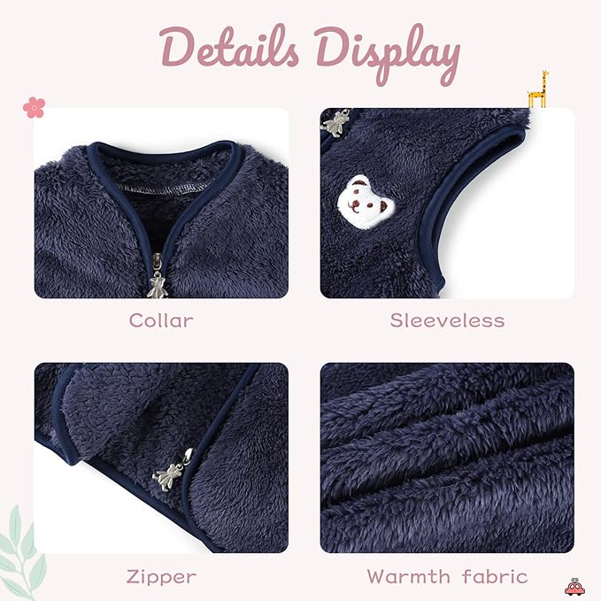Baby Boys Girls Fleece Vest Zip Up Cute Bear Jackets Fuzzy Fall Winter Warm Clothes Newborn Outwear for Toddler Infant