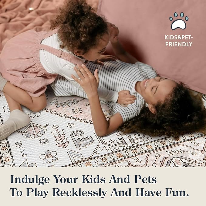 Lahome Boho Washable Non-Slip Pink Rug - Ultra-Thin Non-Shedding Bedroom Bathroom Carpet Runner for Hallway Entryway (Pink, 2'x6')