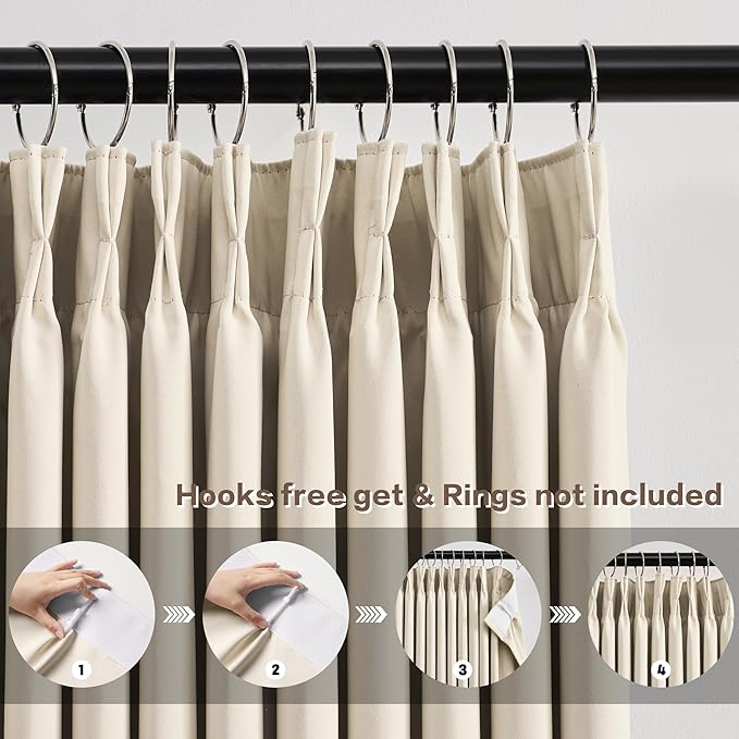 KEQIAOSUOCAI Blackout Sliding Glass Door Curtains 2 Panels Set,80 Inch Wide Room Divider Darkening Window Treatment Unique Hook Track Curtains for Bedroom/Living Room 80 x 96 Inches Long, Cream Beige