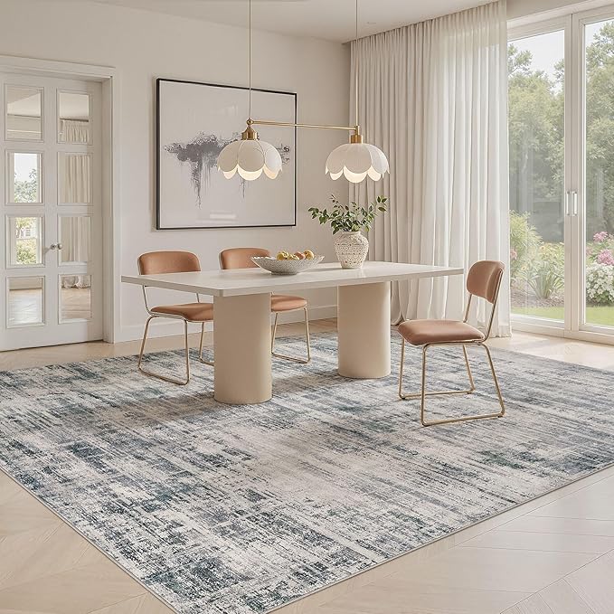 Area Rug for Living Room: 12x15 Washable Neutral Abstract Modern Soft Rugs Non Slip Indoor Floor Stain Resistant Large Carpet for Bedroom Dining Room Office Nursery - Gray