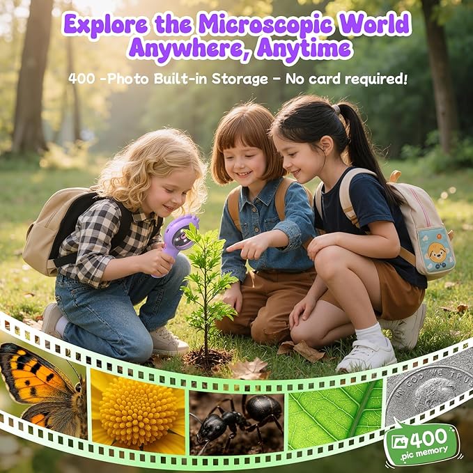 Flooyes Microscope for Kids 5-12, 5MP HD Digital Handheld Microscope with 4X Magnification, Mini Pocket Portable MicroScope Educational Science Toys Birthday Gifts for Age 4 5 6 7 8 9 10 11 Girls