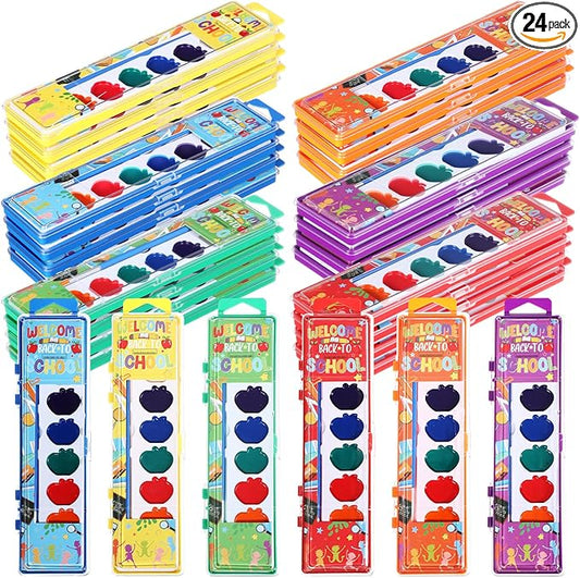 24 Pcs Apple Style Watercolor Painting Set for Kids 8 Washable Colors with Brush Watercolor Painting Set Gift Party Supplies Back to School Party Gift Exchange