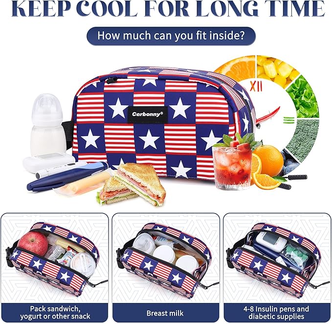 Cerbonny Small Cooler Bag Freezable Lunch Bag for Work School Travel, Leak-proof Insulated Eco-friendly Lunch Bag, 2.5L, Flag