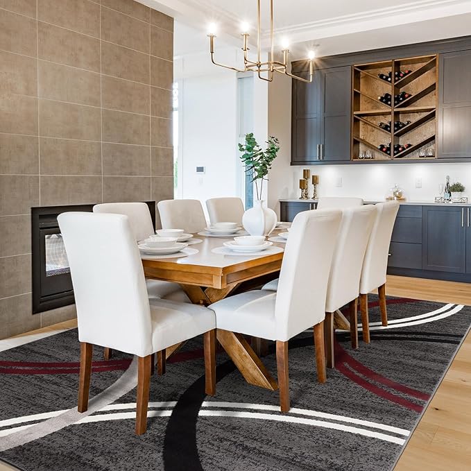 Rugshop Modern Wavy Circles Design Area Rug 9' x 12' Red