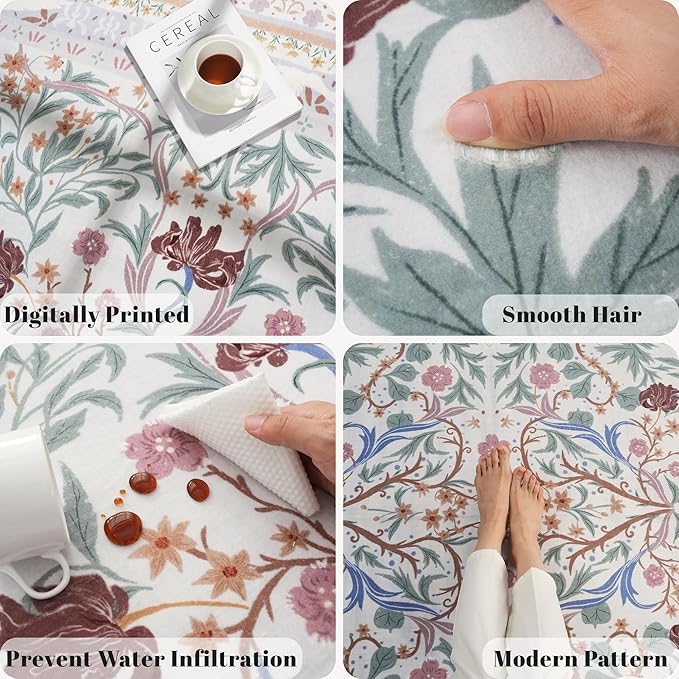 Runner Rug for Kitchen Rug Non Slip 2'x6' Washable Rugs with Rubber Backing Soft Vintage Floral Botanical Carpet Runner for Kitchen, Laundry, Bedroom, Bathroom, Beige