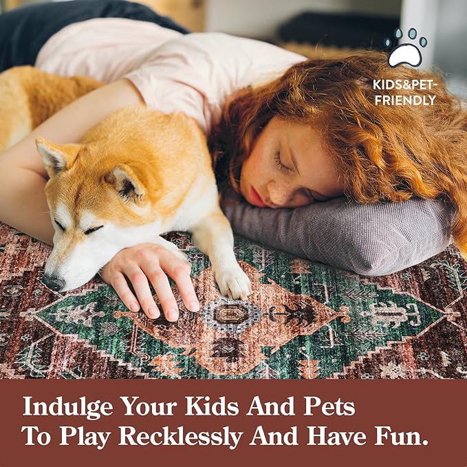 Lahome Area Rugs 5x7 for Living Room - Washable Non-Slip Ultra-Thin Bedroom Carpet, Non-Shedding Oriental Vintage Distressed Carpet Rug for Dining Room Office