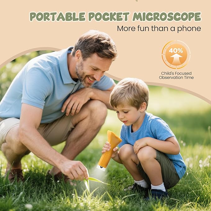 Handheld Microscope for Kids Portable Pocket Digiscope - 2" IPS HD Screen 1000X Digital Microscopes Camera PC Compatible 3-12 Year Old Girl Boy Science Edu Fun Birthday Gifts Toys
