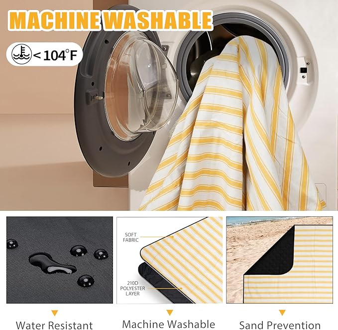 G GOOD GAIN Picnic Blankets Waterproof - Extra Large Outdoor Blanket Sand Free Foldable with Carry Strap for Beach, Camping, Park Grass, Hiking, Travel, Concerts, Indoor(Bumblebee)