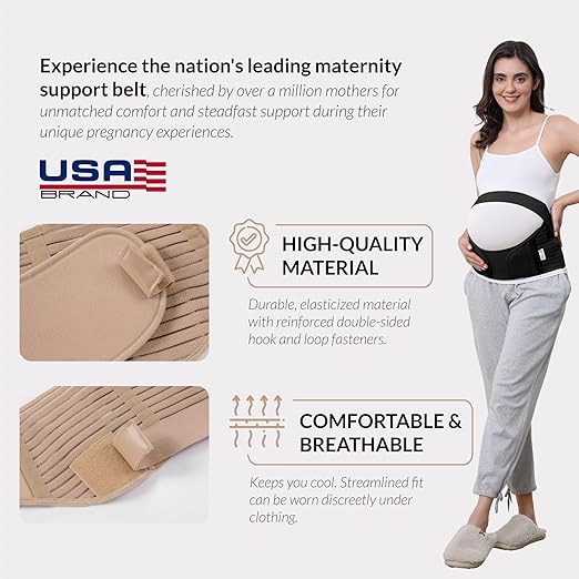NeoTech Care Pregnancy Support Maternity Belt, Waist/Back/Abdomen Band, Belly Brace (Size L, Black Color)
