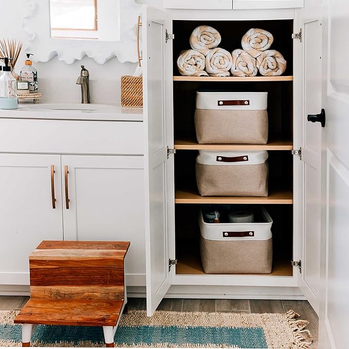OrganiHaus Extra Large Fabric Storage Bins for Shelves 16x13in, Closet Storage Baskets for Shelf Organizing, Canvas Rectangle Bins for Organization, Linnen Baskets for Organizing - Beige/Off-White