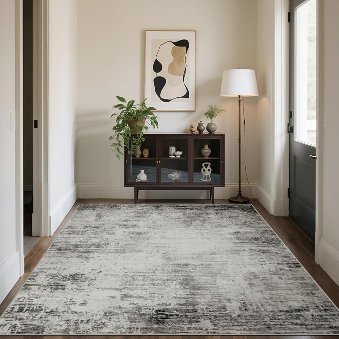 10x14 Area Rugs for Living Room: Soft Abstract Large Area Rug Non-Shedding Anti-Skid Stain Resistant Indoor Floor Modern Washable Rugs for Bedroom Dining Room Nursery Farmhouse Home Office-Black/Gray