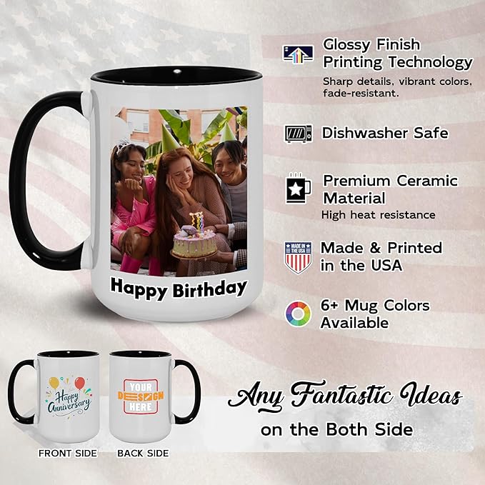 Custom Mug Upload Your Picture Personalized Coffee Mug with Photo Text Name Customized Cup Unique Ideas Gifts for Men Women Mom Dad Halloween Christmas Thanksgiving Friend Family