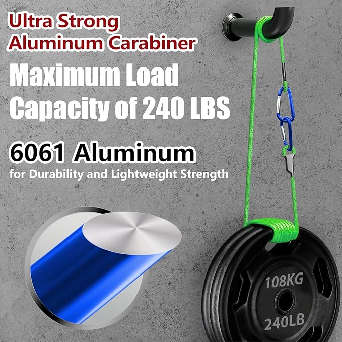 sprookber 4" & 5" Extra Large Aluminum Carabiner D Ring, Caribeener Clips, Spring Snap Hook for Keychain Clip, Set of 4