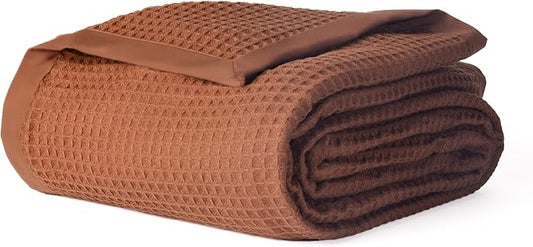 Salt Earth GOTS Certified 100% Organic Cotton Throw Blanket, 90" X 90" Blankets & Throws for Bed, Throw Blanket for Couch,Modern & Cozy Blanket, All Season Waffle Blanket, Soft Blanket (Potting Soil)
