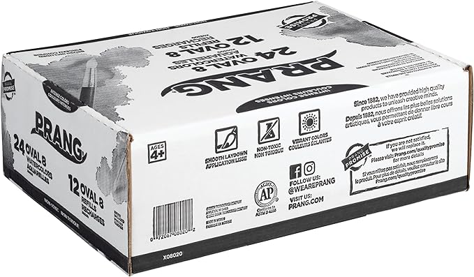 Prang Oval Pan Watercolor Set Master Pack, 8 Assorted Colors, 12 Refill Trays, 24 Paint Sets