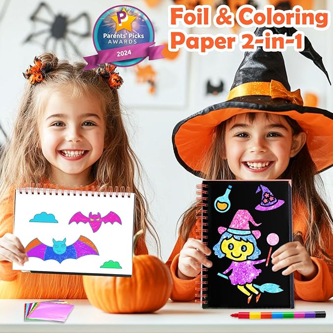 FUNNYB&G Foil Art Craft Activity for Kids - Halloween Crafts Gift Party Favors for Kids Trick or Treat Goodie Bag Stuffer Fillers Gifts Toy for Girls Boys 4 5 6 7 8 9 Years Old(Halloween)
