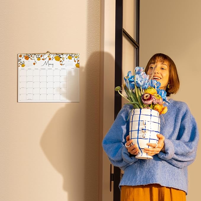 2025-2026 Calendar, Cabbrix Wall Calendar 2025, 18 Months Calendar Runs From July 2025 - December 2026, 15" x 12", Twin-Wire Binding, Hanging Hook, Floral Design