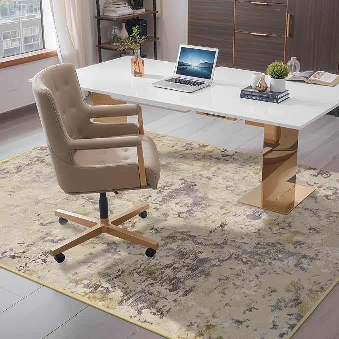 Nursery Rug for Baby Girl, 5x7 Beige Washable Rugs for Living Room Bedroom Dorm Non Slip, Stain Resistant Neutral Carpet Low Pile for Classroom, Dining Room, Kids Playroom