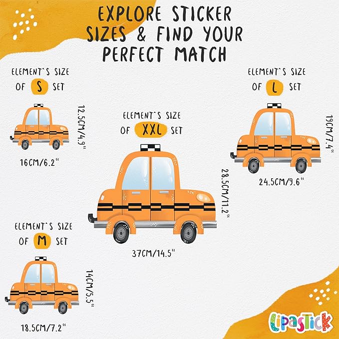 Car Wall Decals by Lipastick - Peel and Stick Transport Road Trucks Stickers for Boys Room, Toddler Bedroom, Baby Nursery, Kids Playroom, Living Room- Removable Decor - L Size