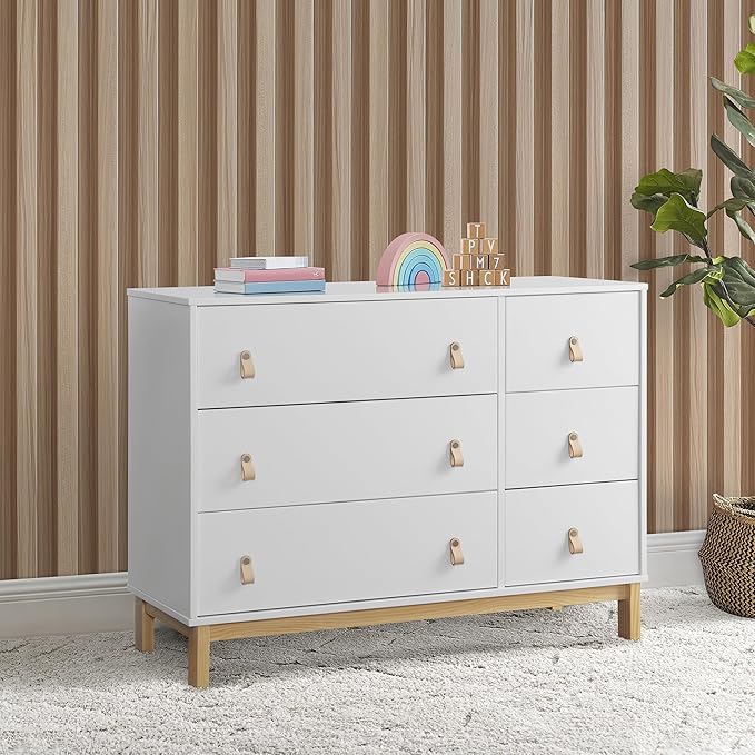 GAP babyGap Legacy 6 Drawer Dresser with Leather Pulls and Interlocking Drawers - Greenguard Gold Certified, Bianca White/Natural