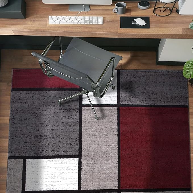 Rugshop Contemporary Modern Boxes Area Rug 5' 3" X 7' 3" Red