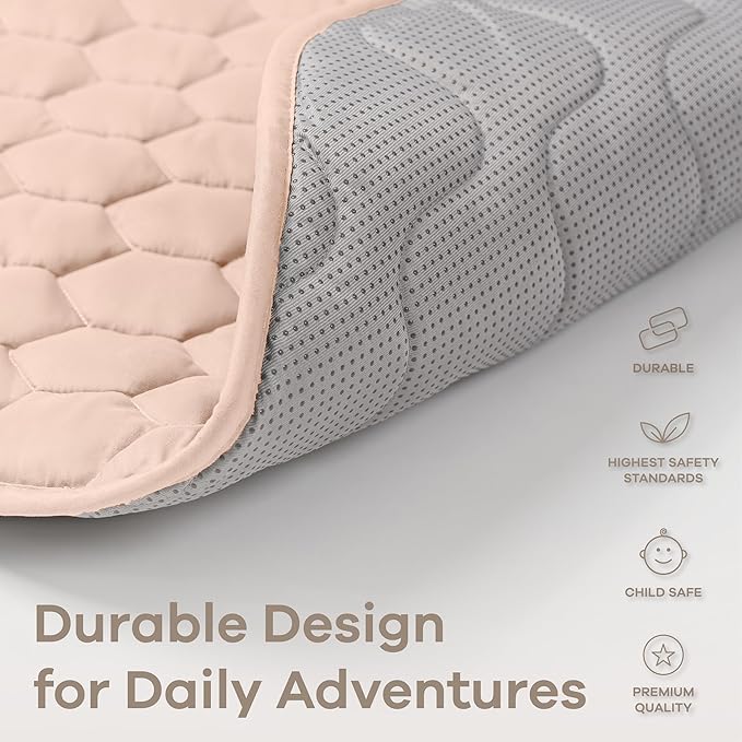 Comfy Cubs Rectangle Kids Play Mat - Medium 48 x 72 inches Soft Quilted Baby Floor Mat with Non-Slip Bottom - Plush Design for Toddlers Playtime and Relaxation - Comfortable and Durable - Blush