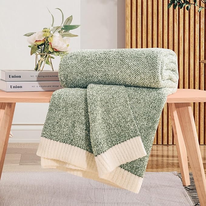 NEXHOME PRO Super Soft Throw Blankets for Couch, Reversible Warm Blankets Cozy Knit Blanket for Women, Fuzzy Plush Lightweight Throws for Sofa, Bed, Picnic, Sage Green White, 50 x 60 inches