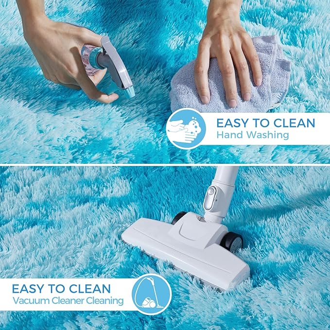 Ultra Soft Rug for Living Room, 3X5 Fluffy Shag Area Rug for Bedroom, Modern Shaggy Carpets Fuzzy Rug for Teens Dorm Nursery Home Decor Aesthetic, Upgrade Anti-Skid Durable, Tie-Dyed Blue