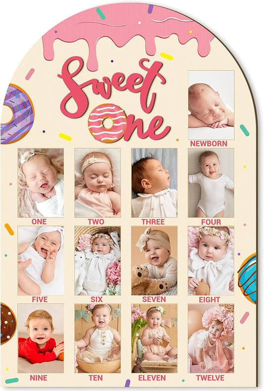 R HORSE My First Year Photo Frame Board, 3D Sweet One Birthday Party Decorations, Baby First Year Picture Frame 12 Months Milestone Display Wood Board 1st Birthday Nursery Decor Gift for Boy Girl