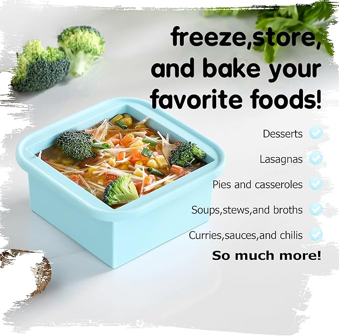 2-Cup Silicone Freezer Trays with Lids – Perfect for Meal Prep, Portion Control, and Easy Freezing-Meal Prep Container Molds for Soup,Leftovers (Aqua, 2 Pack)